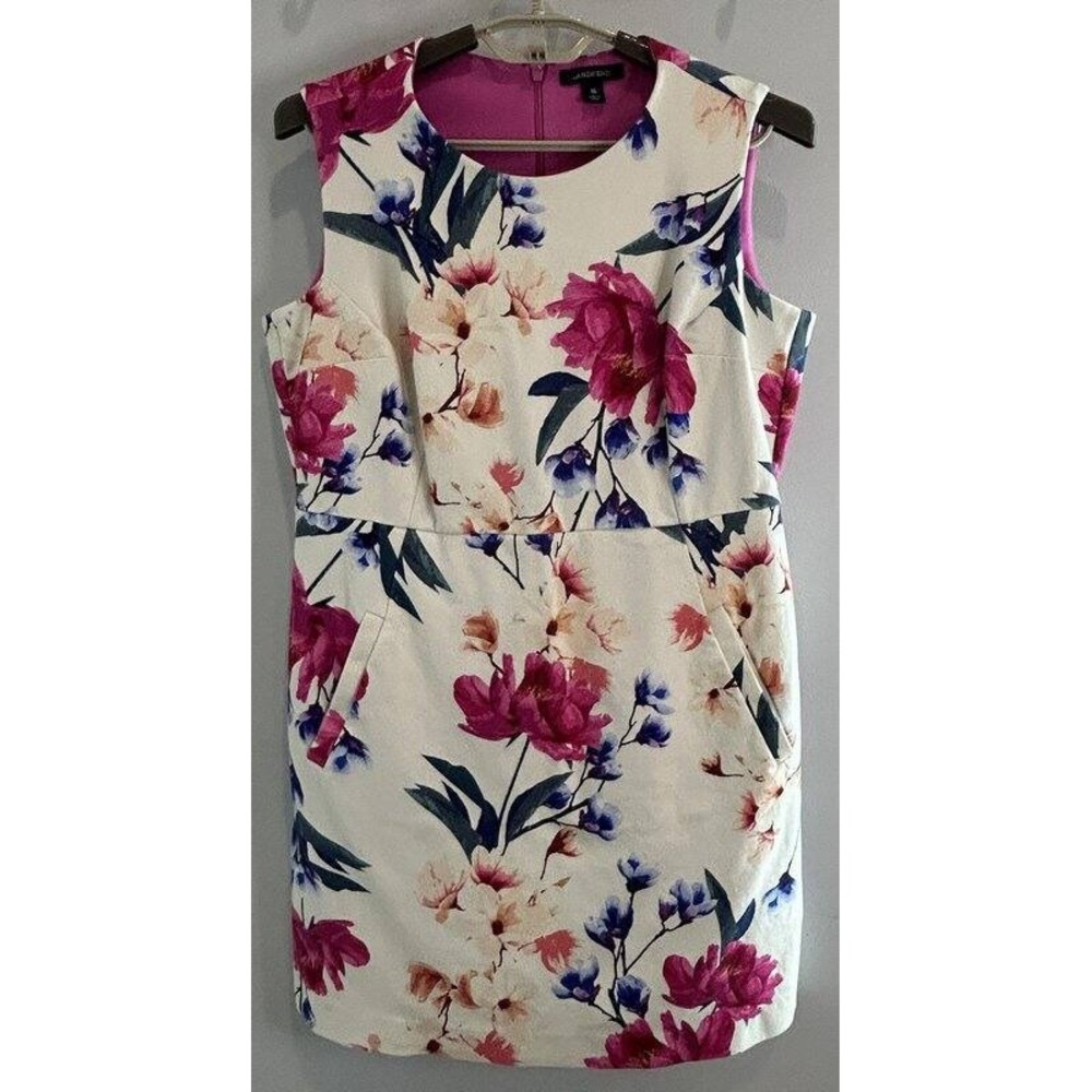 Lands End Ponte Knit Sheath Dress Stretch Bright Floral Sleeveless Pockets‎ 16